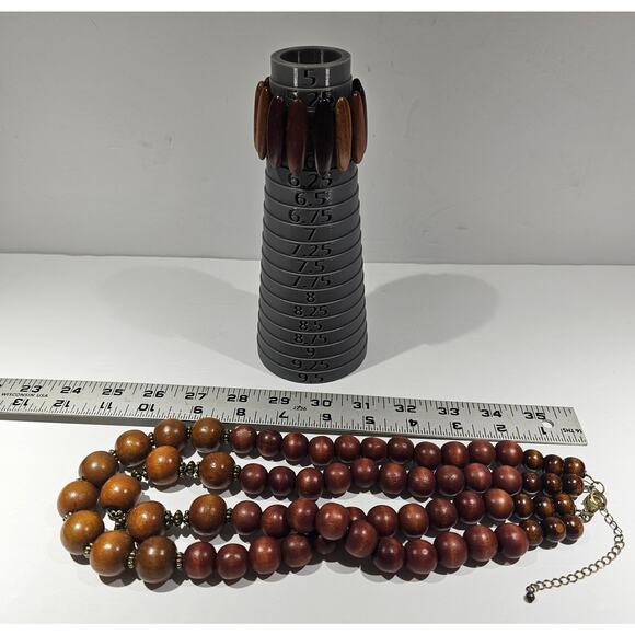 Vintage Boho Chic Graduated Brown Wooden Bead Necklace Bracelet Statement Gift - Picture 5 of 8